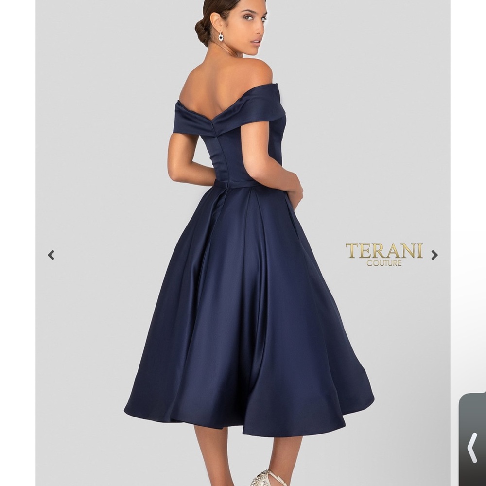 Terani Couture OFF SHOULDER TEE LENGTH DRESS